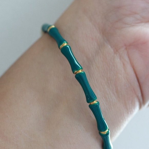 17cm Green and Gold Bamboo Style Bangle Bracelet Stainless Steel High Quality - Picture 2 of 3